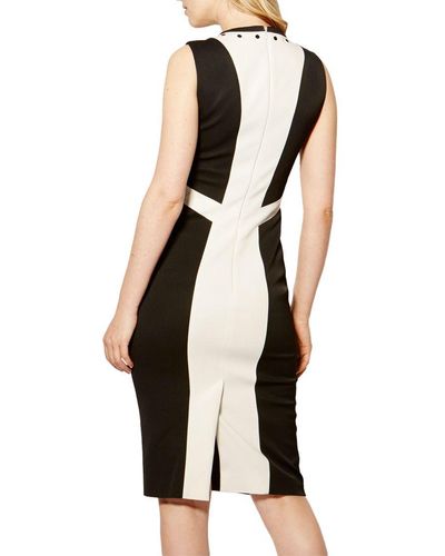 Karen Millen White Contrast Panel Dress - Black & White