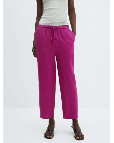Mango Linen Cropped Trousers - Pink