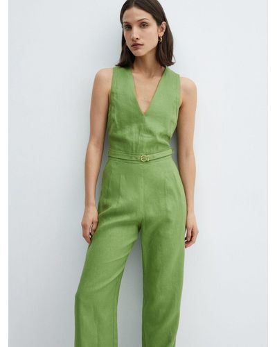 Mango Nan Linen Jumpsuit - Green