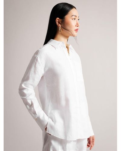 Ted Baker Dorahh Longline Linen Shirt - White