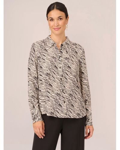 Adrianna Papell Long Sleeve Zebra Print Shirt - Natural