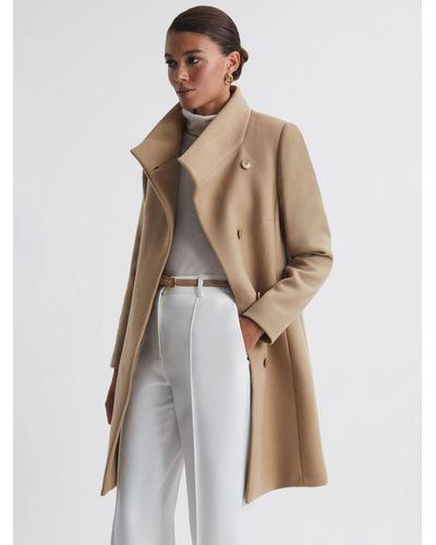 Reiss Mia - Camel Wool Blend Mid-length Coat - Natural