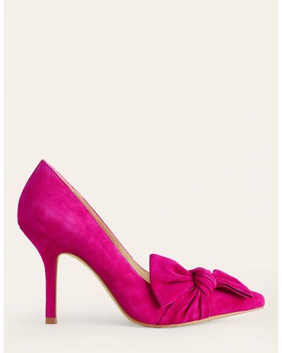 Boden Suede Bow Heel Court Shoes - Pink