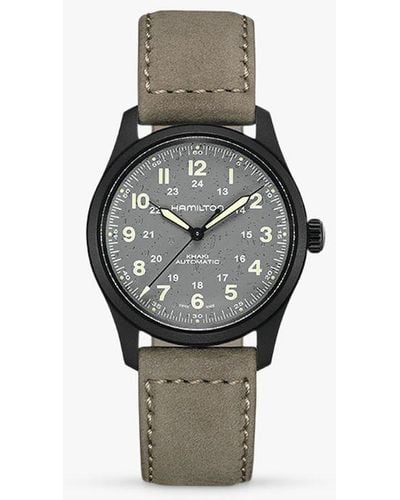Hamilton H70215880 Khaki Field Titanium Automatic Leather Strap Watch - Multicolour