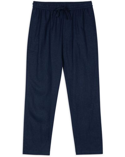 Chelsea Peers Linen Blend Relaxed Trousers - Blue