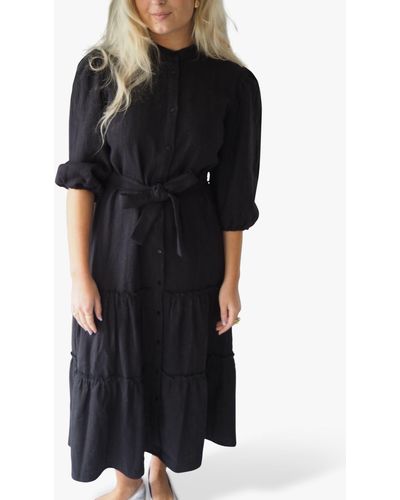A-View Tiered Linen Blend Dress - Black