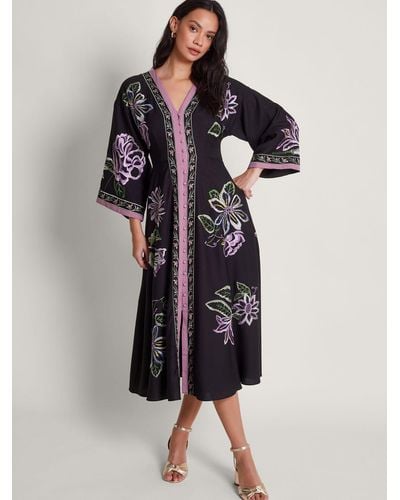 Monsoon Kaya Embroidered Midi Dress - Multicolour
