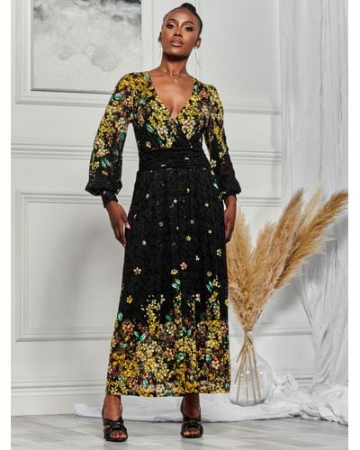 Jolie Moi Amica Symmetrical Floral Print Lace Maxi Dress - Multicolour