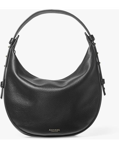 Aspinal of London Pebble Leather Crescent Hobo Bag - Black