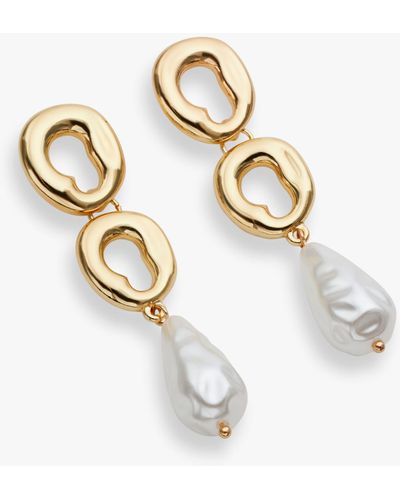 John Lewis Statement Molten Circle And Faux Pearl Drop Earrings - White