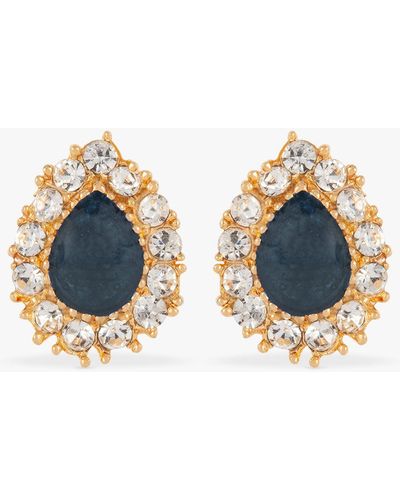 Susan Caplan Vintage Gold Plated Lucite Swarovski Crystal Clip-on Earrings - Blue