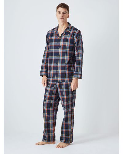 John Lewis Organic Cotton Check Print Long Sleeve Pyjama Set - Blue