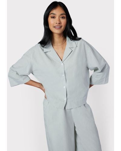 Chelsea Peers Poplin Micro Stripe Short Sleeve Pyjama Set - Grey