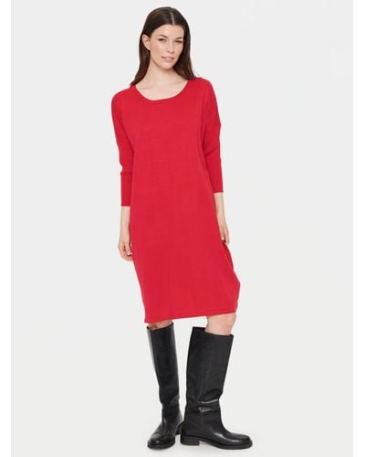 Saint Tropez Mila Knitted 3/4 Sleeve Dress - Red