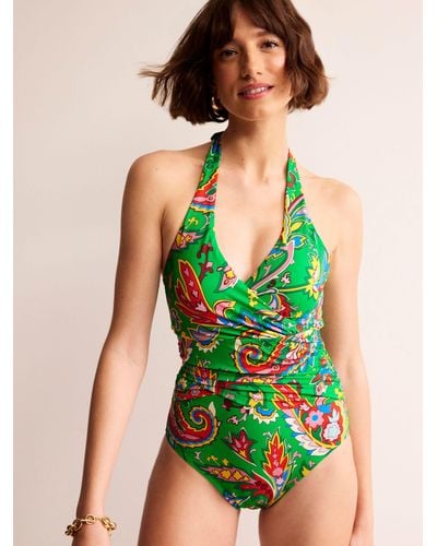 Boden Levanzo Ruched Halter Swimsuit - Green