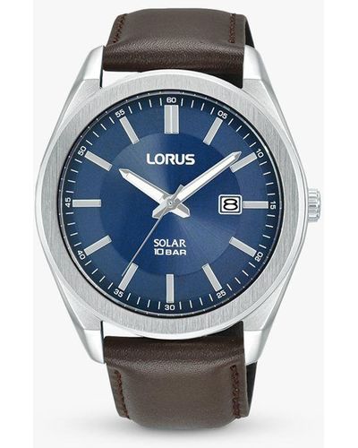 Lorus Rx357ax9 Solar Date Leather Strap Watch - Blue