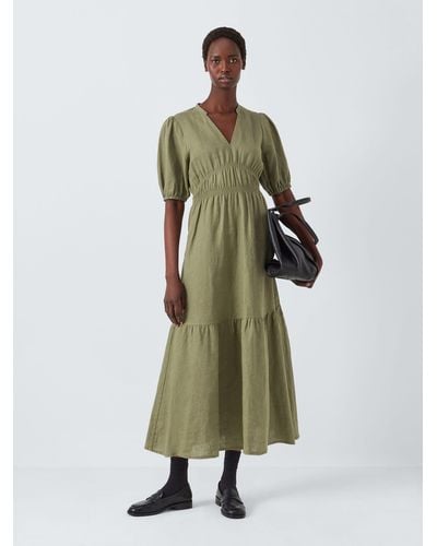 John Lewis Linen Sheered Dress - Green