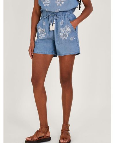 Monsoon Lyocell Embroidered Shorts - Blue