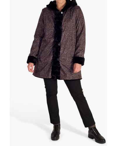 Chesca Animal Spot Print Reversible Faux Fur Coat - Black