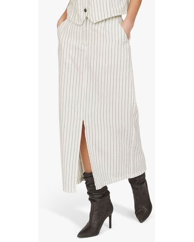 Sisters Point Elama Stripe Front Split Midi Skirt - White