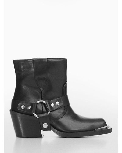 Mango Peter Leather Buckle Detail Ankle Boots - Black