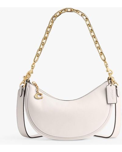 COACH Mira Crescent Leather Chain Strap Cross Body Bag - Natural