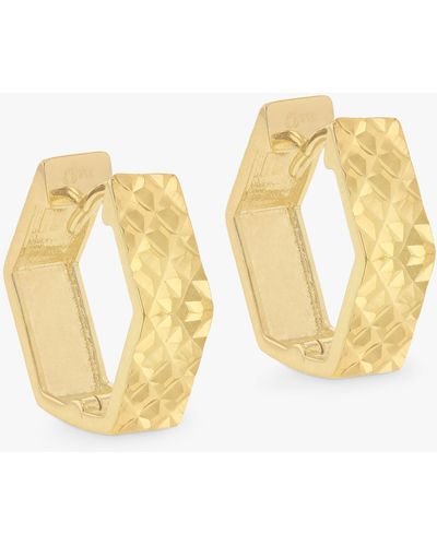 Ib&b 9ct Gold Hexognal Textured Hoop Earrings - Metallic