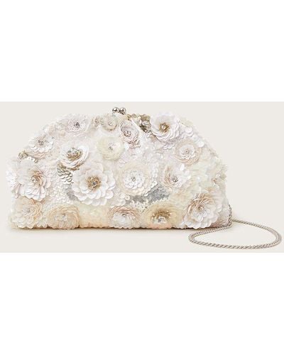 Monsoon Sequin And Bead Flower Clutch Bag - Natural