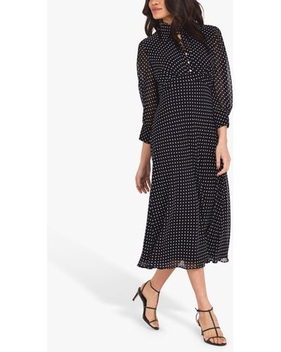 Finery London Martha Dot Spot Midi Dress - Black