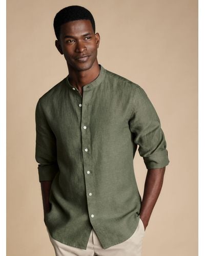 Charles Tyrwhitt Linen Collarless Slim Fit Shirt - Green