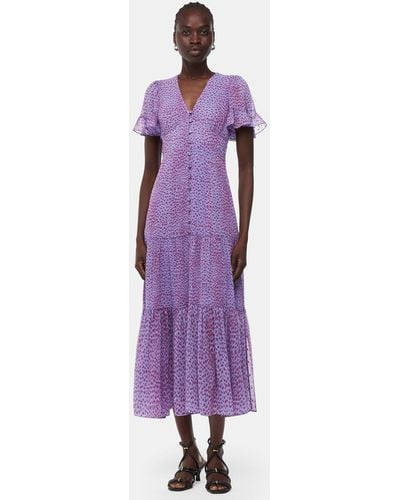 Whistles Sketched Cheetah Print Midi Dress - Purple