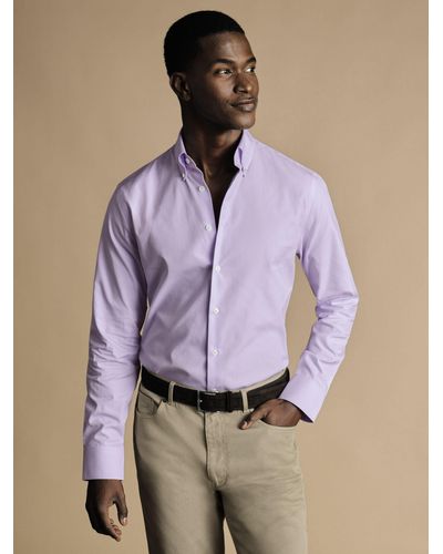 Charles Tyrwhitt Non-iron Button Down Striped Shirt - Purple