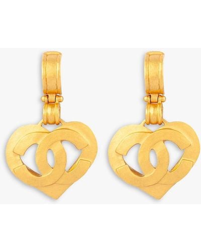 Susan Caplan Vintage Chanel Heart Drop Clip-on Earrings - Metallic