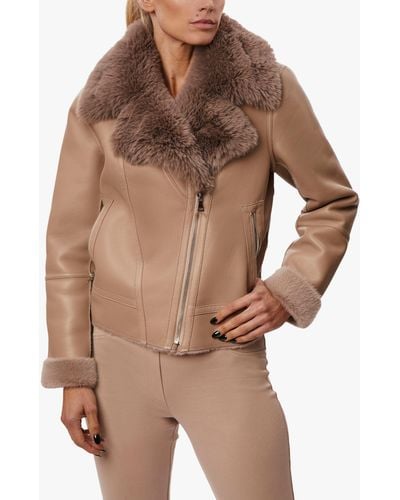 James Lakeland Faux Leather Faux Fur Trim Jacket - Brown