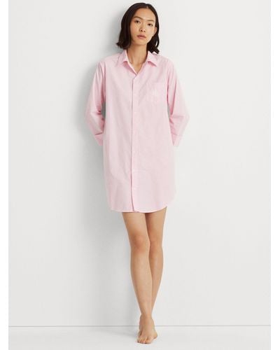 Ralph Lauren Lauren Long Sleeve Stripe Nightshirt - Pink