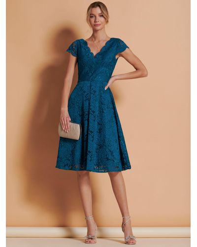 Jolie Moi 1950s Lace Knee Length Dress - Blue