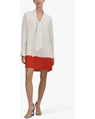 Reiss Marta Tie-neck Colour-block Woven Mini Dress - White