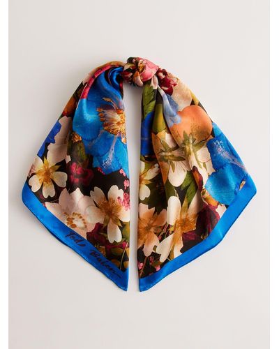 Ted Baker Naomiea Floral Print Square Silk Scarf - Blue