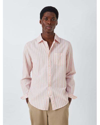 John Lewis Linen Blend Stripe Long Sleeve Shirt - Pink