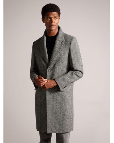 Ted Baker Raywood British Wool Herringbone Overcoat - Grey