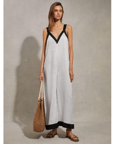 Reiss Aida Wide Leg Linen Jumpsuit - Natural