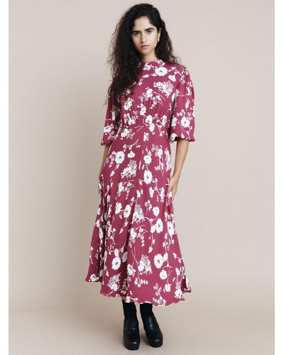Ghost Molly Floral Print Midi Dress - Pink