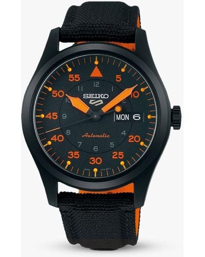 Seiko Srph33k1 5 Sports Flieger Day Date Automatic Fabric Strap Watch - Black
