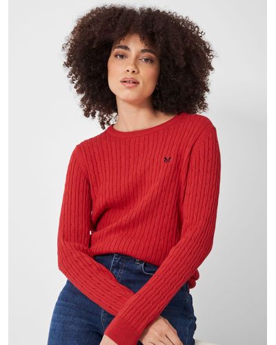 Crew Heritage Crew Neck Cable Knit Jumper - Red