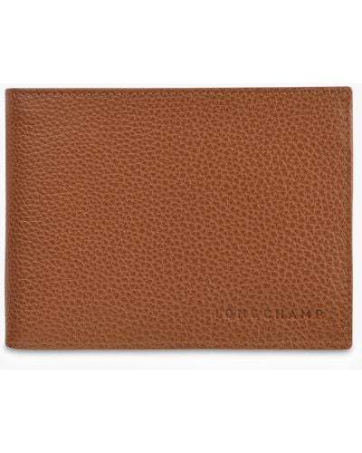 Longchamp Le Foulonné Leather Card & Coin Wallet - Brown