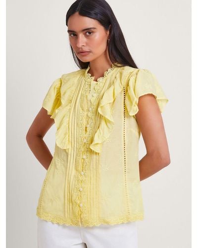 Monsoon Rue Ruffle Embroidered Blouse - Yellow
