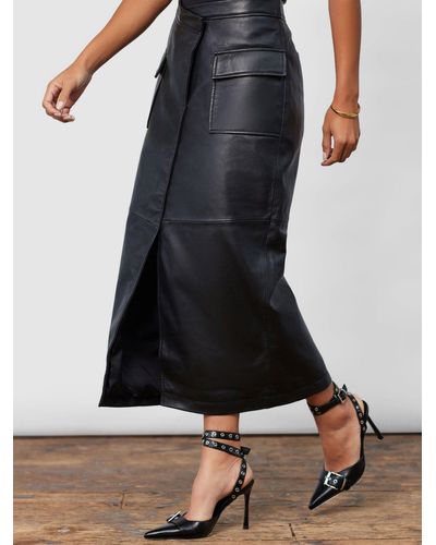 Closet Leather Wrap Midi Skirt - Black