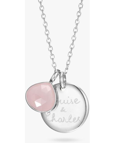Merci Maman Personalised Rose Chalcedony Gemstone Necklace - White