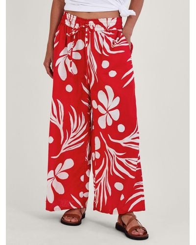 Monsoon Large Palm Print Wide Leg Trousers - Red