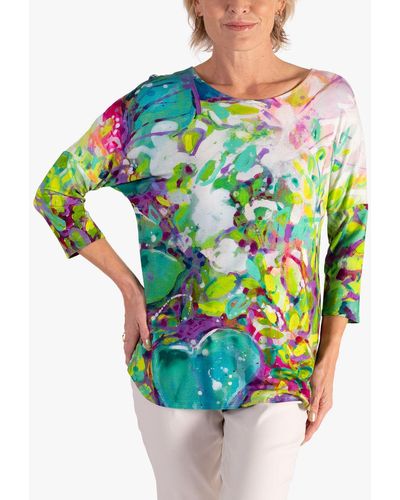 Chesca Spring Flowers Print Batwing Top - Blue